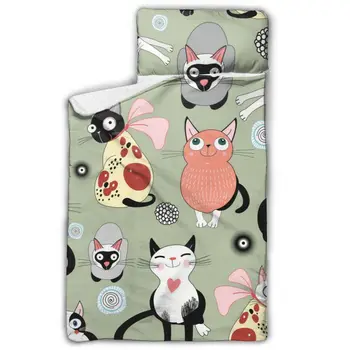 

Bright Funny Cats Toddler Nap Mat Children's Sleeping Bag with Removable Pillow for Preschool Daycare and Sleepovers