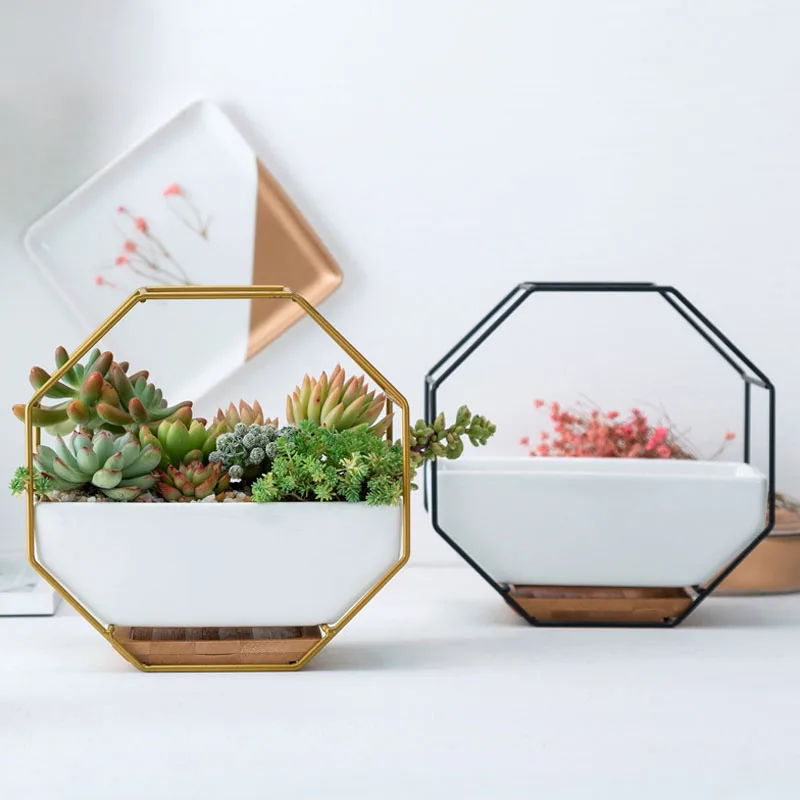 Wall Vase Modern Iron Art Ceramic Flower Pot Succulent Plant Pot Home Living Room Hanging Flower Pot Home Decor Wall Planter