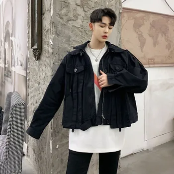 

Homens primavera outono branco preto do vintage jaqueta curta com capuz jaqueta casaco de grandes dimensões mulheres japonês cas