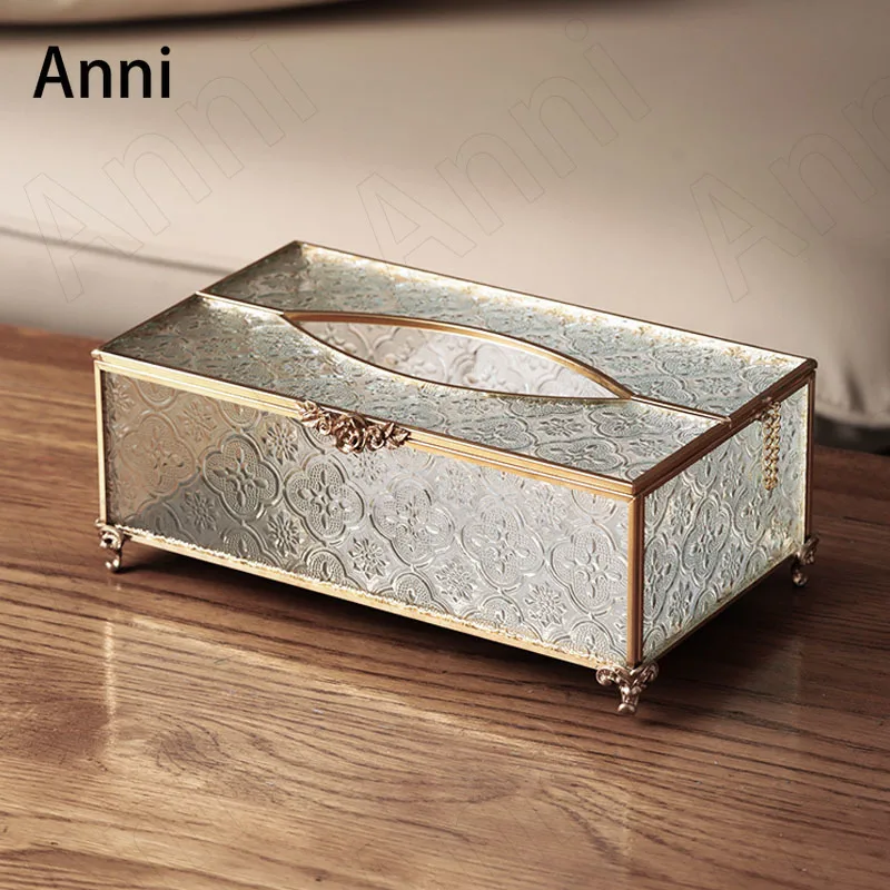Creative Golden Stroke Glass Tissue Boxes Nordic Modern Copper Strip Decorative Carved Paper Towel Organization Home Decoration