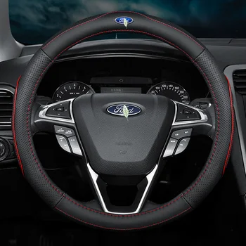 

No Smell Thin Car Genuine Leather Steering Wheel Covers for Ford Ranger Fiesta Kuga EcoSport Escort Focus Everest Accessories