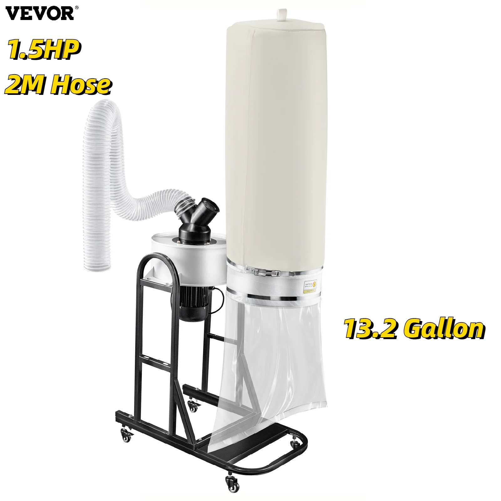 VEVOR 1.5HP Mobile Base Industrial Woodworking Vortex Cleaner Multifunction Cyclone Dust Collector 13Gal Dust Removal Facility wood pellet machine