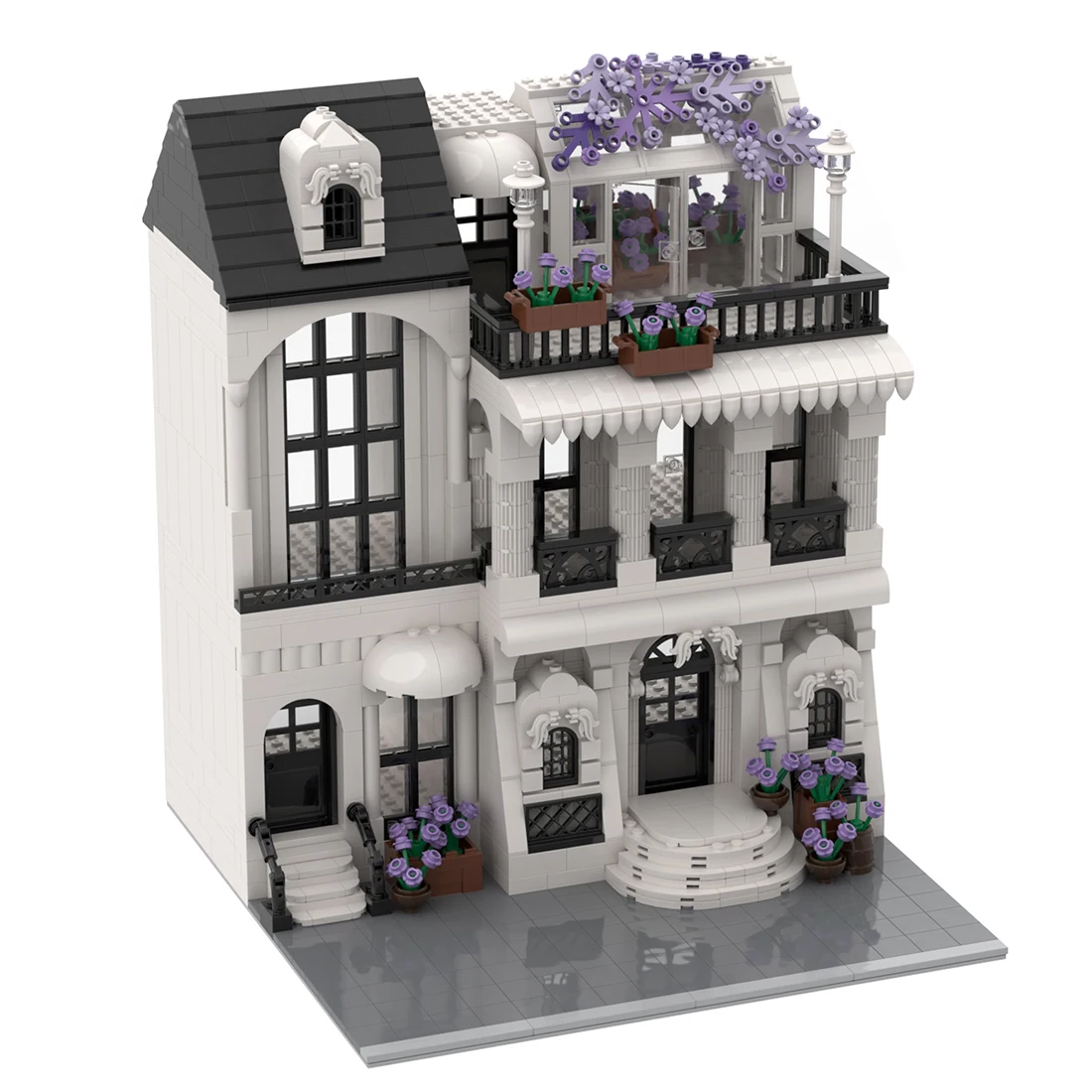 

Authorized 1278Pcs MOC Romantic Flower White European Street Architecture Model Flower St 3 Bricks Building Blocks Set Kids Gift