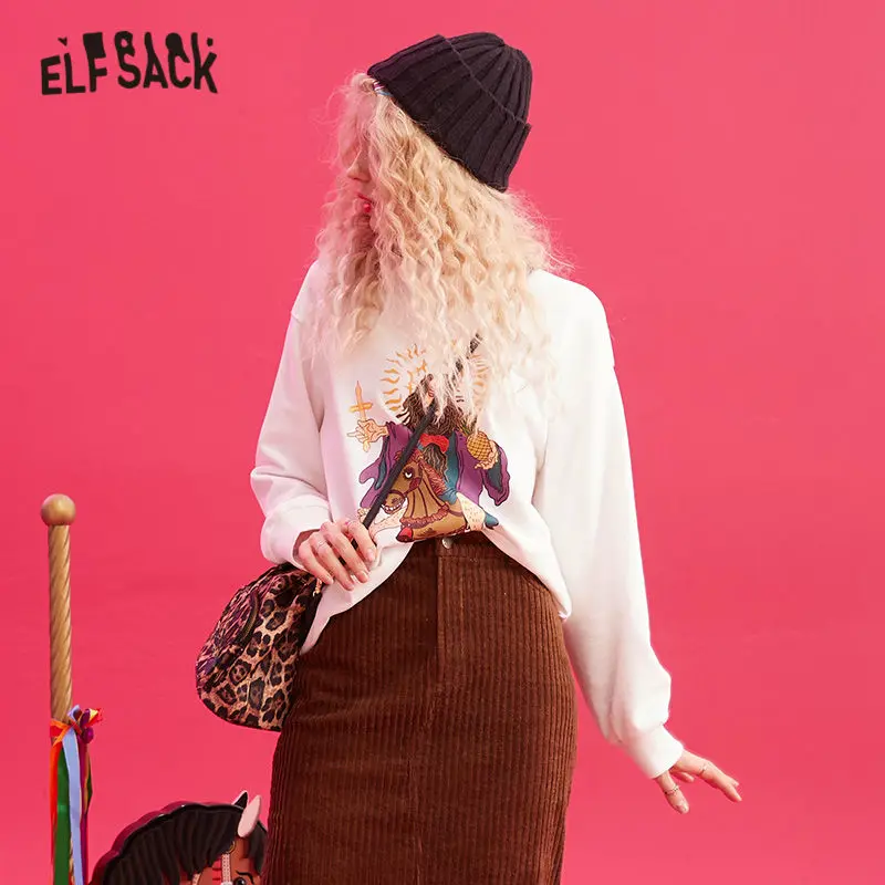 Elfsack зелёные твёрдые рисунком Иисус Христос корейский полувер Свитшот Для женщин
