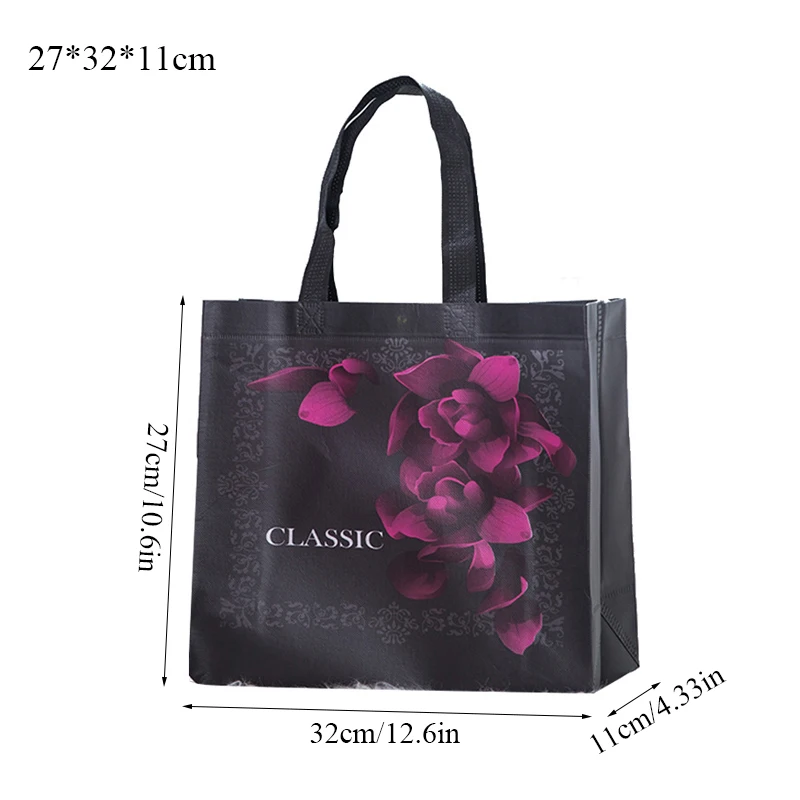 New Black Flower Foldable Shopping Bag Reusable Tote Pouch Eco Travel Groccery Bags Female Non-woven Fabric Shopping Bags