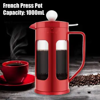 

French Press Coffee Tea Brewer 1000ML Coffee Pot Coffee Maker Kettle Plastic Glass Coffee Strainer Pot Drinkware for Home Office