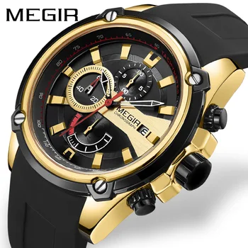 

Megir men's watch multifunctional 3-eye sports waterproof silicone quartz watch calendar watch 2020 NEW