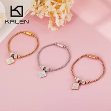 KALEN, модные, квадратные, кубические, циркониевые, звенья цепи, браслеты для женщин, трехцветные, нержавеющая сталь, магнитная застежка, свадебный браслет, ювелирное изделие