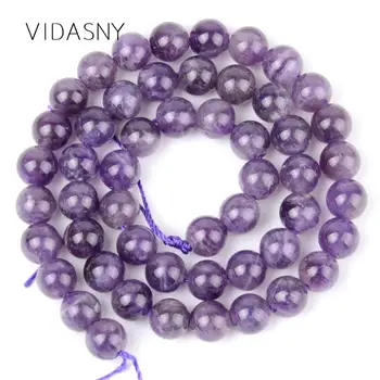 

AA Purple Amethysts Crystals Beads Natural Stone Round Loose Spacer Beads For Jewelry Making Diy Bracelet Necklace 4mm-12mm 15''