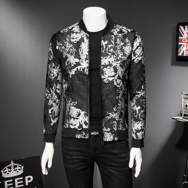 Tanie 2019 jesień paisley Floral kurtka mężczyzn w stylu Vintage mężczyźni Business kurtka Bomber mężczyźni płaszcz wiatrówka ubrania mężczyźni w stylu Vintage kurtka płaszcz 5XL