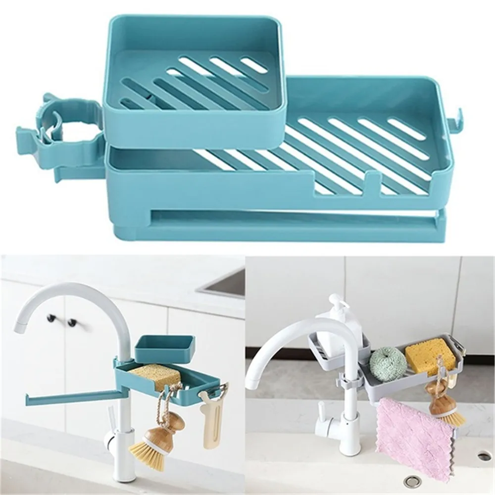 

Rotatable Double Layer Sponge Holder Organizer Drying Bathroom Kitchen Sink Faucet Home Drain Rack Shelf Hanging Storage Holder