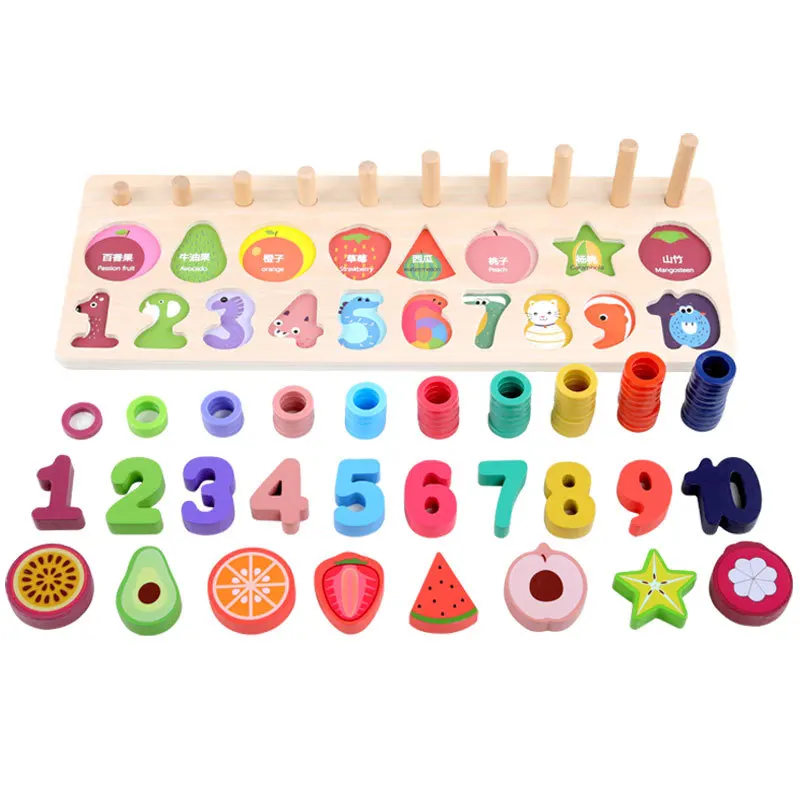  Preschool Wooden Montessori Toys Count Geometric Shape Cognition Match Baby Early Education Teachin - 32999800962