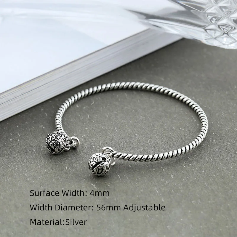 Foxanry 925 Sterling Silver Bell Cuff Bangles & Bracelet Vintage Weave Handmade Party Jewelry for Women Size 56mm Adjustable - Image 2