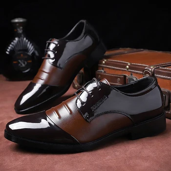 

Merkmak Business Leather Men Formal Shoes Fashion Spring Autumn PU Leather Lace Up Flats Oxford Shoes Men Party Wedding Footwear