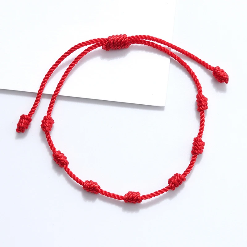 24Pcs Handmade 7 Knots Red String Bracelet for Protection Lucky Amulet and Friendship Braid Rope Wristband Jewelry Wholesale