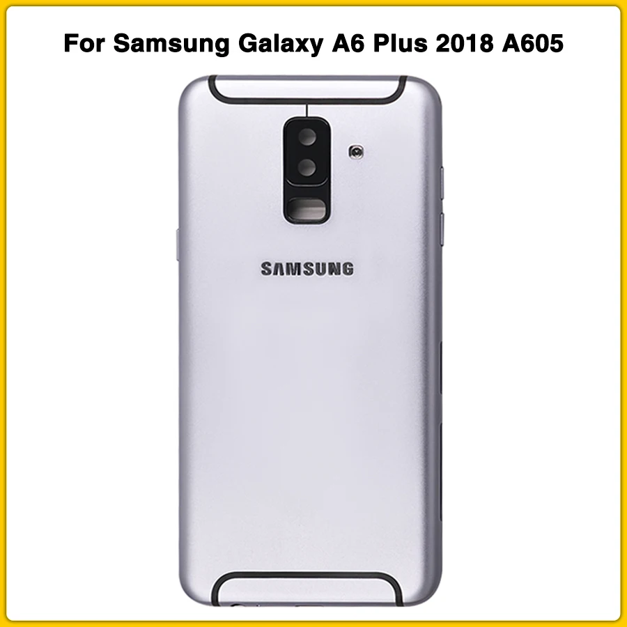 A6+ Корпус чехол для samsung Galaxy A6 плюс A605 Батарея задняя крышка Дверь задняя крышка с металлической кнопкой