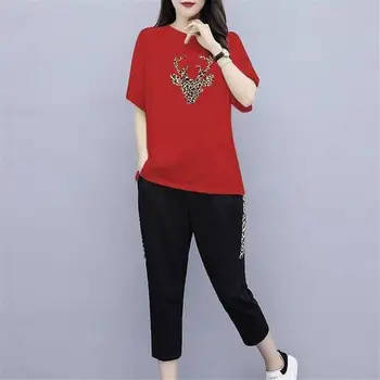 

ladies casual summer sportswear suit Plus Size Large Pants Suits and Top Clothing