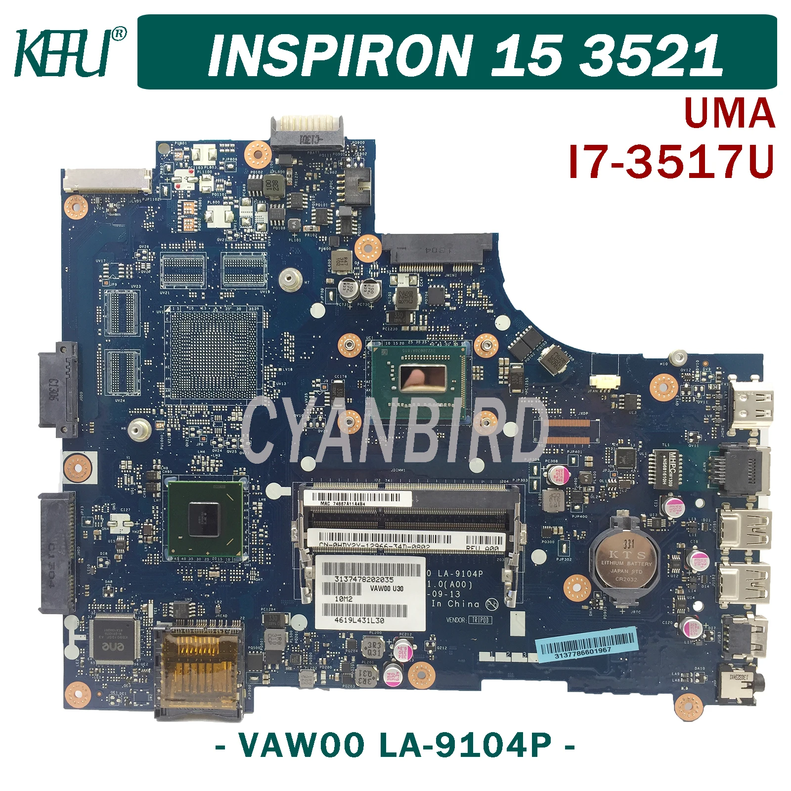 KEFU VAW00 LA-9104P оригинальная материнская плата для ноутбука Dell Inspiron 15-3521 UMA 5521 с HM76 DDR3L