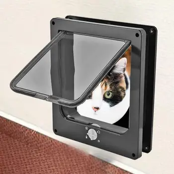 

Puppy Kitten Door Fine ABS Plastic Security Gate Cat Dog Flap Door with 4 Way Lock Safety Locks Freedom of Movement