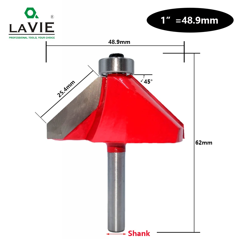 LAVIE 1pc 6mm 6.35mm Shank 45 Degree Chamfer Router Bit Edge Forming Bevel Woodworking Milling Cutter for Wood Bits MC01130