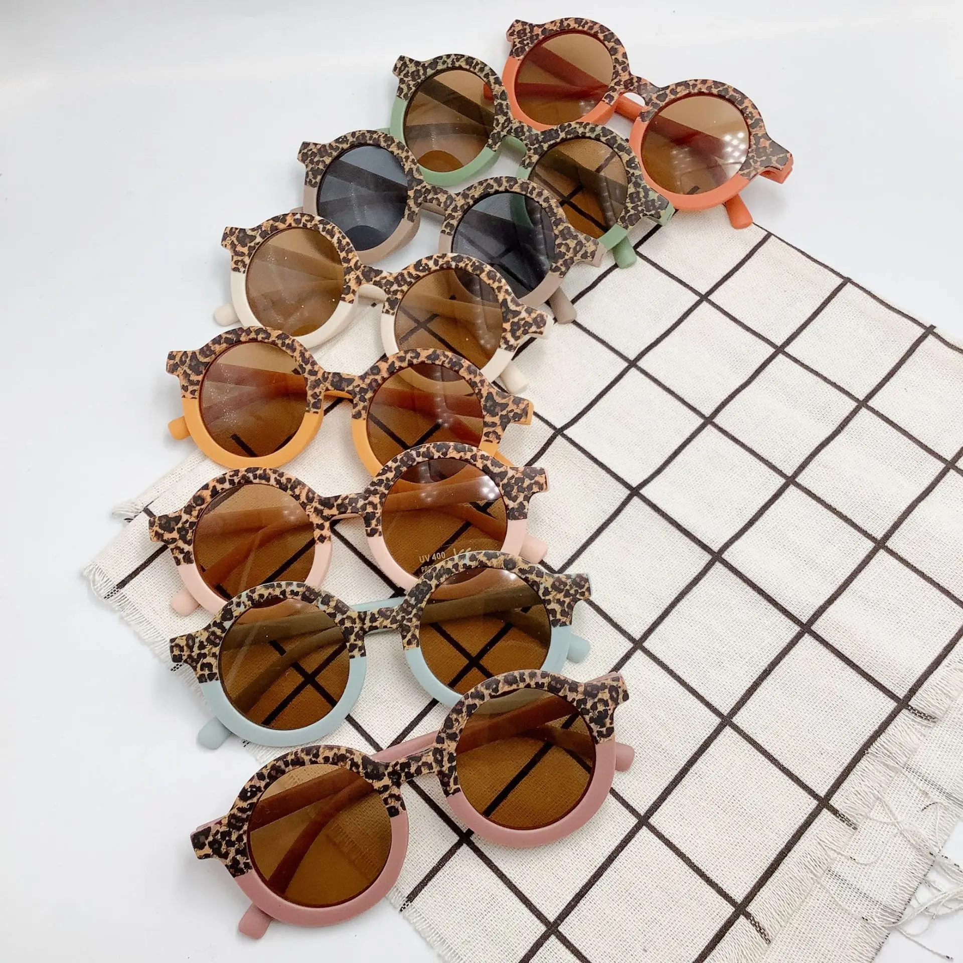 Cute Children Boy Girl Sunglasses 2022 Vintage Kids Leopard Double Color Round Shape UV400 Protection Classic | Детская одежда и