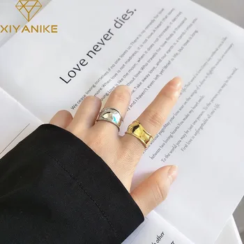 

XIYANIKE 925 Sterling Silver Finger Rings for Women Couples New Fashion Simple Wave Smooth Width Ring Party Jewelry Adjustable