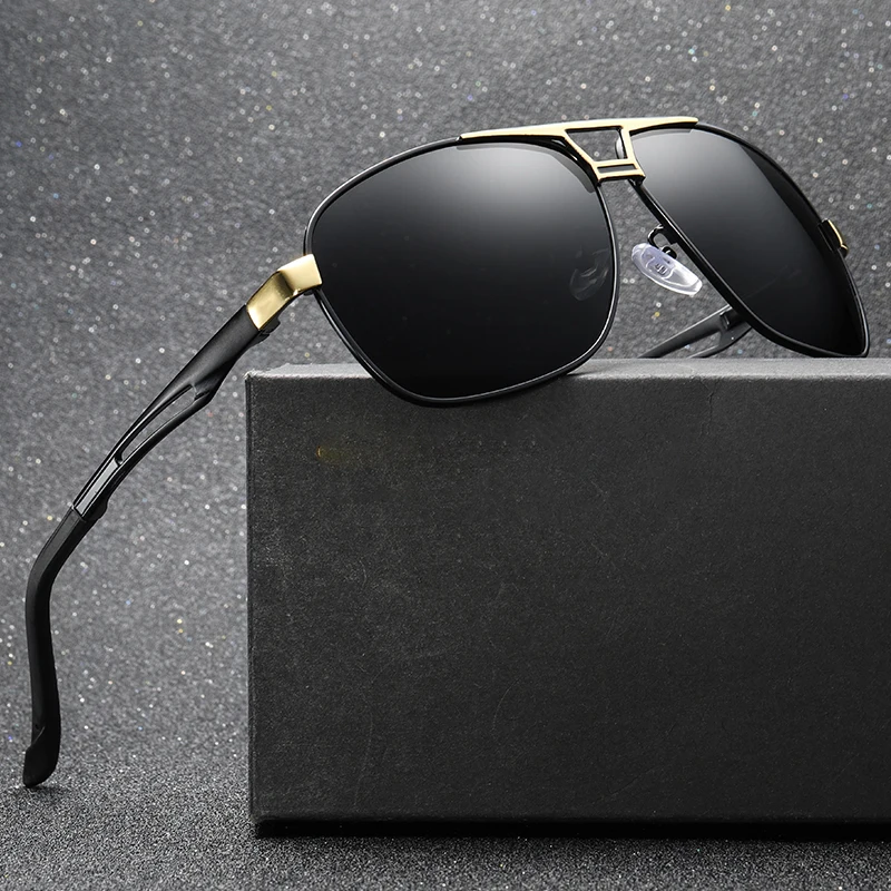 Men's square polarized sunglasses high-end fashion brand aluminum magnesium frame Delivery box | Аксессуары для одежды