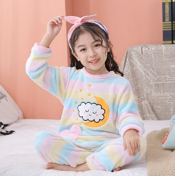 kids Christmas Coral velvet pyjamas set Pajamas for girls winter warm Flannel long sleeved sleepwear suit boys new year homewear cotton baby nightgown Sleepwear & Robes