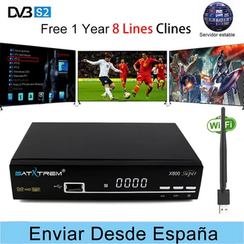 

SATXTREM X800 Super satellite TV decoder free cam Spain Portugal 8 cline for 1 year Europe Receptor MPEG4 HD Wifi receiver