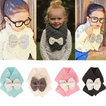 

2018 New Arrival Newborn Infant Kids Warm Winter Scarf Cute Baby Toddler Girls Boys bow-not Knitted Scarves 4Colors Popular Hot