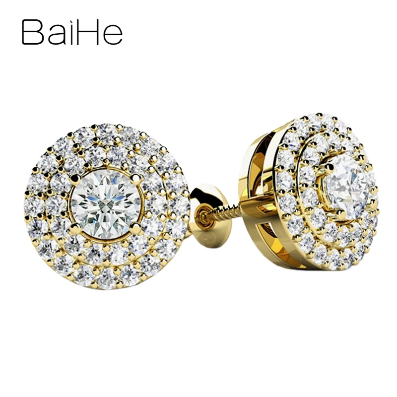 Total 0.51ct Y BAIHE Твердые 18 к белое золото всего 0.51ct H/SI круглые натуральные бриллианты ювелирные изделия Свадебные модные ювелирные изделия подарок круглые серьги-гвоздики - Цвет камня: Total 0.51ct Y