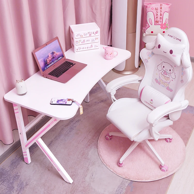 New pink computer desk chair combination office desktop white PC gaming set live laptop girls Gamer Table | Мебель