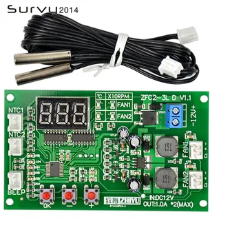 

DC 12V Dual 3-wire Fan LED Intelligent Digital Temperature Thermostat Governor Speed Controller Switch Module NTC Sensor
