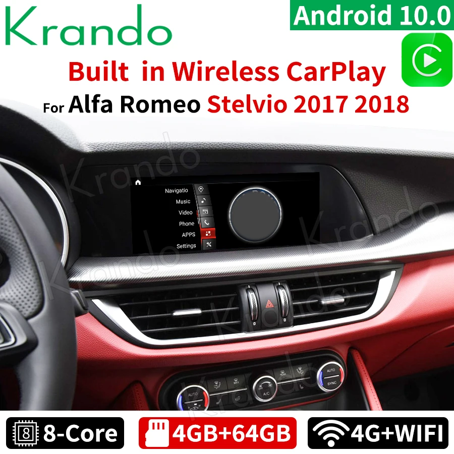 Krando Android 12.0 10.25 "4 + 64G Per Alfa Romeo Stelvio 2017-2018 Autoradio Lettore Gps Stereo Audio Wireless Carplay Wifi