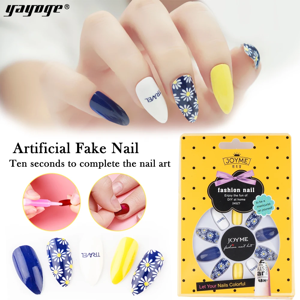 

Yayoge 24pcs DIY Fake Nails Patch 6 Styles Nail Art Self-Adhesive False Nail Forms Decoration Easy to Wear Fake Nail Art Tips