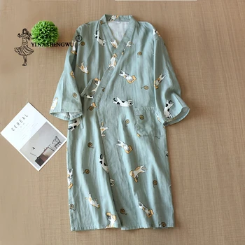 

Japanese Kimono Yukata Women Pajamas Homewear Summer Sleepwear Men Bathrobe Kimono Cardigan Pajama Kawaii Print Cotton Nightgown