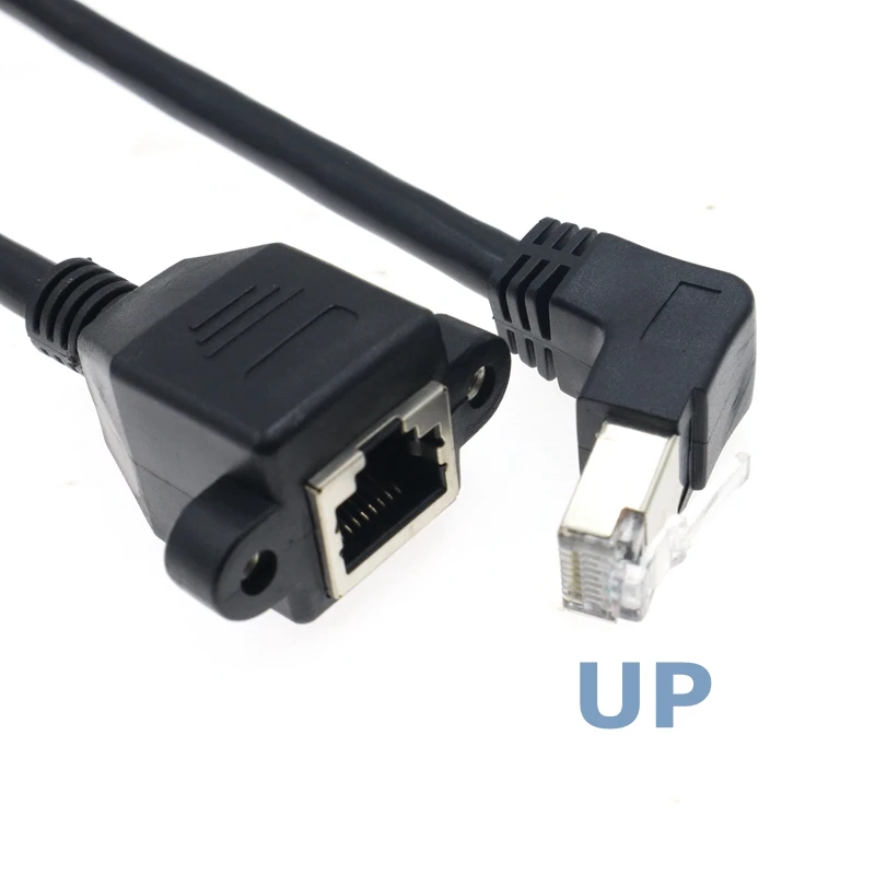 90 Degree RJ45 Male to Female Panel Extension Cable for Ethernet LAN Gigabit Network - CAT5 CAT6 with Screw Hole Description Image.This Product Can Be Found With The Tag Names Computer Cables Connecting, Computer Peripherals, Panel, PC Hardware Cables Adapters