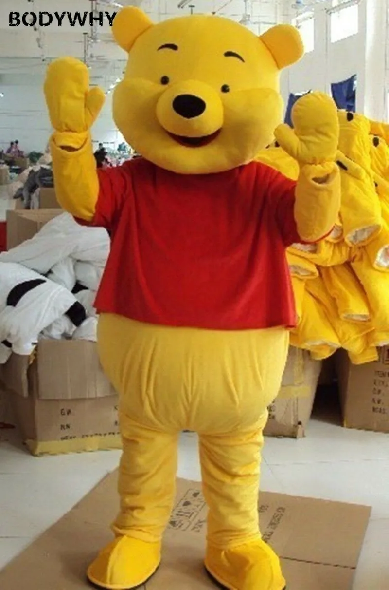 Мультяшный очень милый костюм талисман желтого медведя платье для взрослых