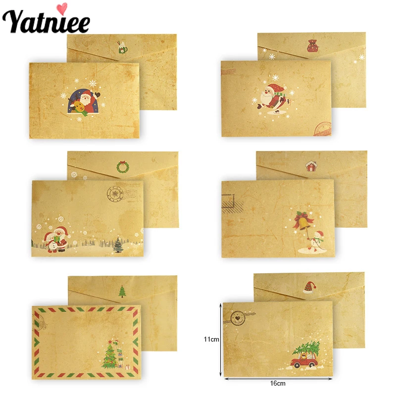 Yatniee-Enveloppes en papier kraft vintage, lettre ampa ting, motif de Noël, mariage, fête, invitation, cadeau de Noël, 6 pièces