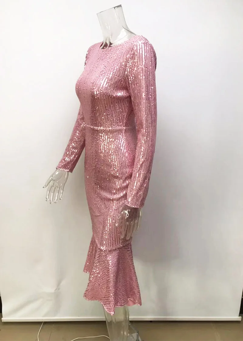 Beyprern, вечерние платья с блестками, женское элегантное платье с длинным рукавом, розовое платье с блестками для рождества, платья знаменитостей размера плюс