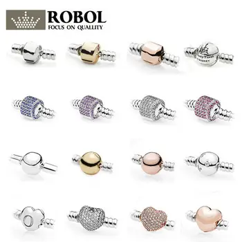 

RLLEN 02 100% 925 Silver Jewelry Classic Chain Head Round Heart Zircon Chain Head (Multi Color Style Selection) DIY Bracelet