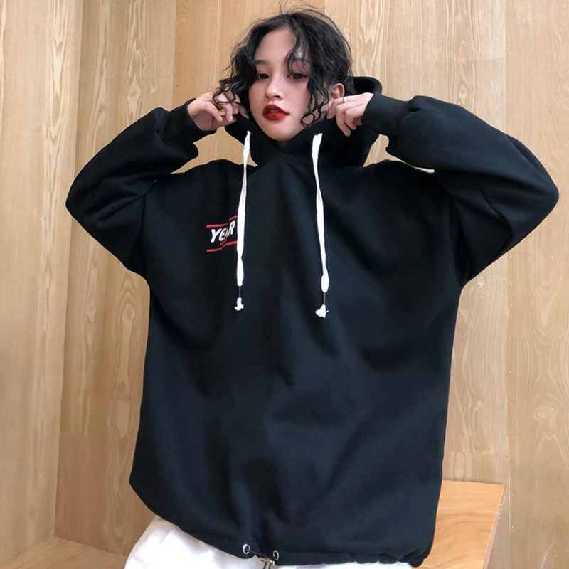 

Women's sweatshirt autumn and winter new loose Harajuku Korean version of lazy wind plus velvet thickening hooded cec jacket