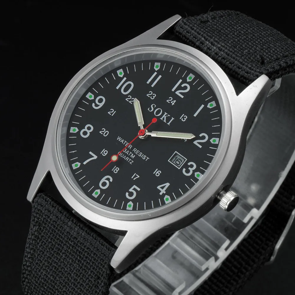Часы наручные мужские кварцевые спортивные в стиле милитари с браслетом из