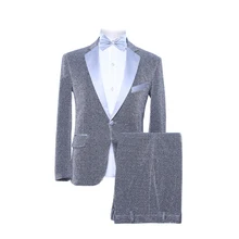 Мужской серовато-синий смокинг, модный приталенный костюм для жениха, костюм из 2 предметов, певец, барабанщик, ведущий, выпускной, сценический костюм, ночной клуб, мужские костюмы