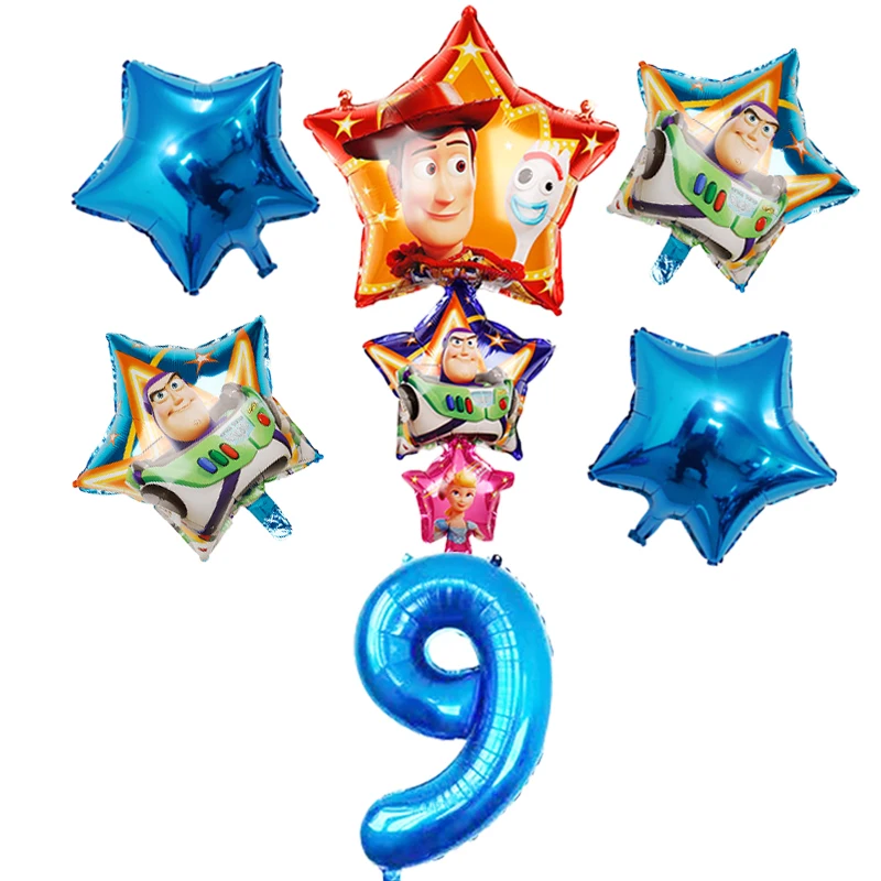 T-6pcs 6 шт. История игрушек Мультфильм фольга гелий 32 дюйма Количество Синие шары Игрушка неоновые стикеры набор Базз Лайтер тема вечерние Декор - Цвет: T-6pcs