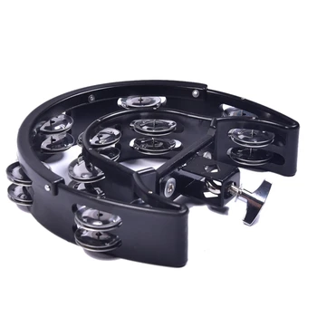 

Double Ring Moon Tambourine Tambourine Jazz Drum Rhythm Tamborine Percussion Instrument Accessories-Black