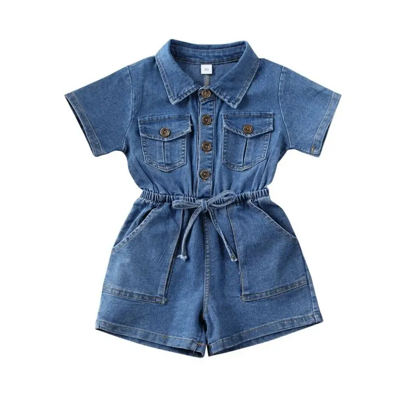 Citgeett Summer Toddler Kids Baby Girls Denim Romper Short Jumpsuit Playsuit Outfits Summer Belt Clothing