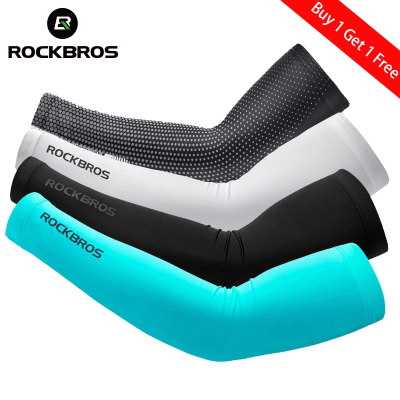 ROCKBROS Ice Fabric Breathable UV Protection Running Arm Sleeves Fitness Basketball Elbow Pad Sport Cycling Outdoor Arm Warmers