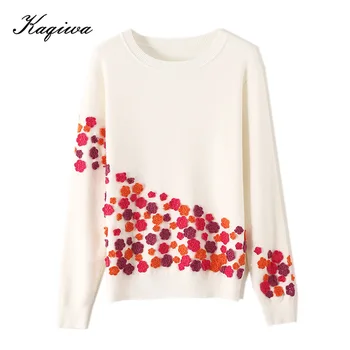 

Loose Korean knitting Pullover 2020 spring fashion embroidery hand crochet three-dimensional flowers outside top sweater B-028