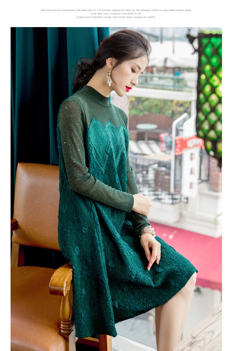 Европейская и американская Весна Новое Женское Модное Длинное Платье с вышивкой бисером и длинными рукавами больших размеров MIYAKE